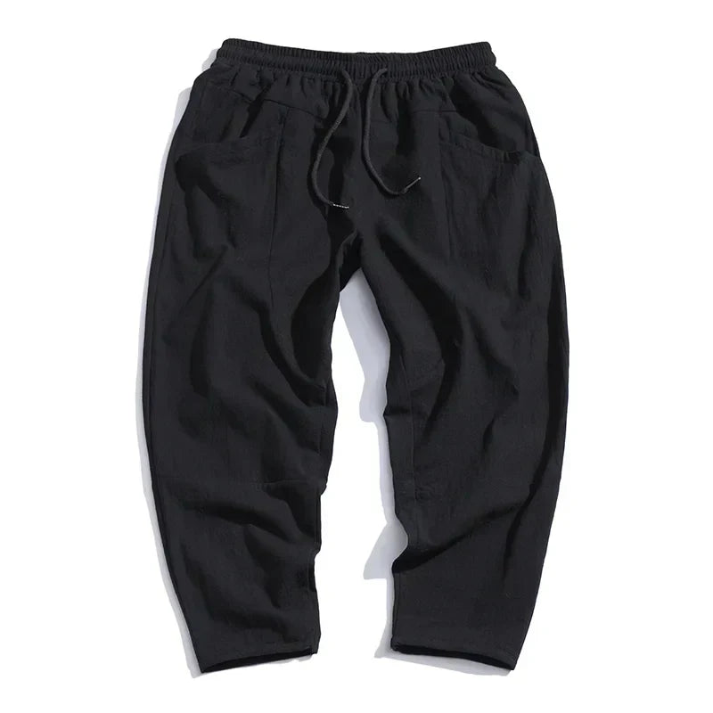 Men's Cropped Drawstring Pants Loose Fit Relaxed Modern