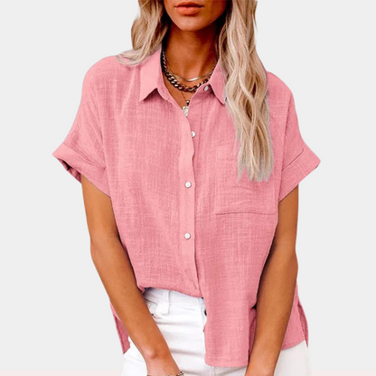 Da Donna Blusa Bottoni Relax Maniche Corte Moderna