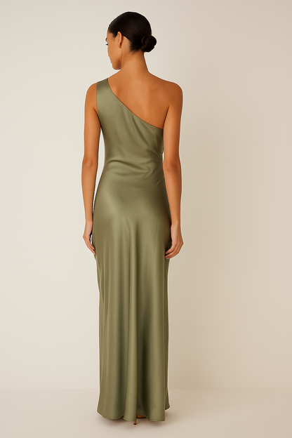 Women's One-Shoulder Maxi Dress with High Slit Sculpted Silhouette
