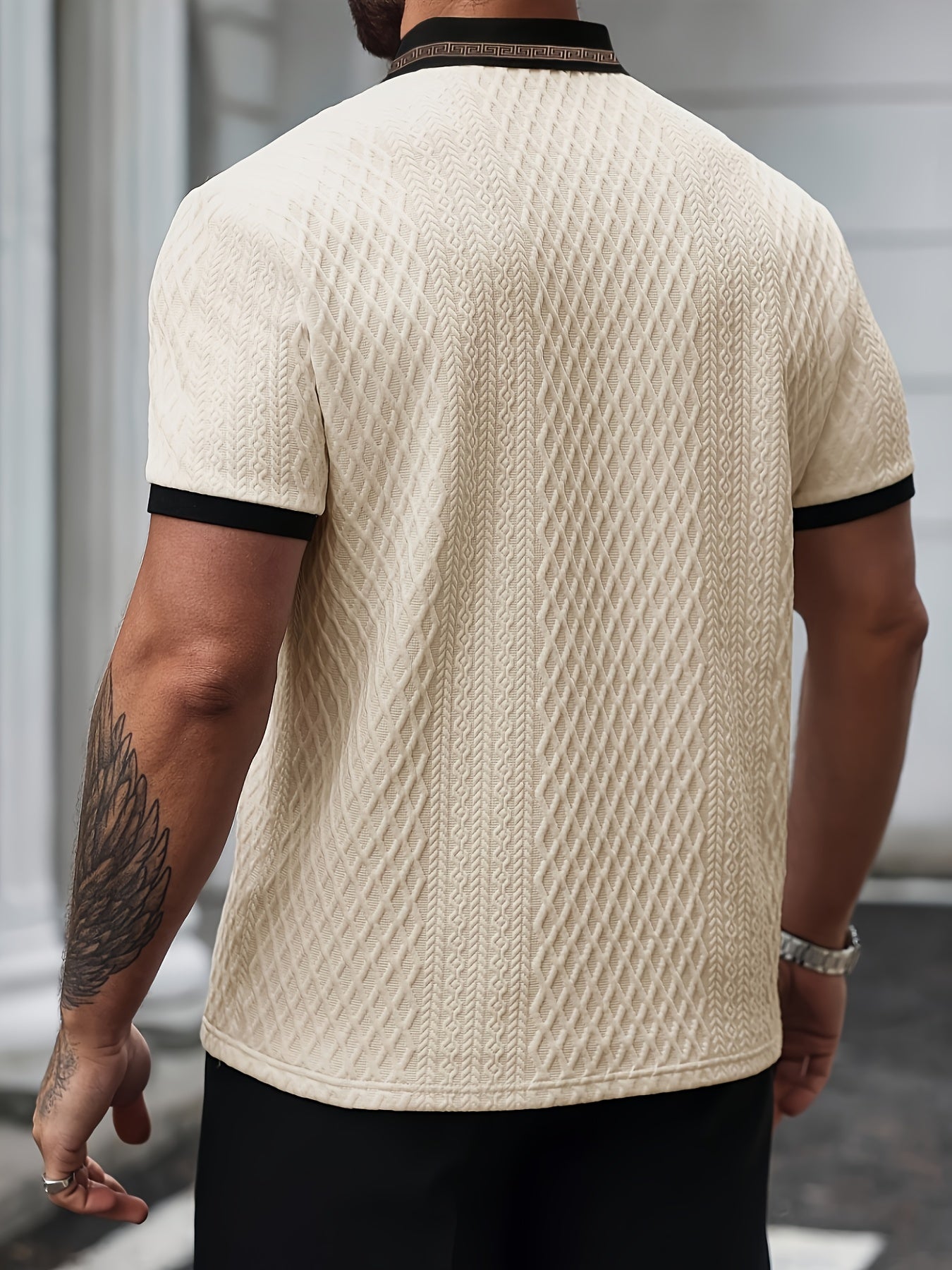 Men's Textured Slim Fit Short Sleeve Polo Smart Casual Summer Elegance
