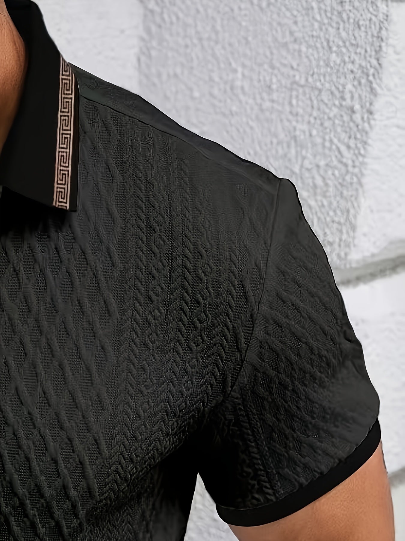 Men's Textured Slim Fit Short Sleeve Polo Smart Casual Summer Elegance