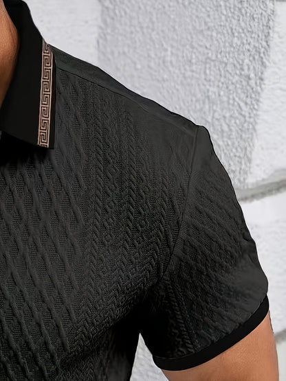 Men's Textured Slim Fit Short Sleeve Polo Smart Casual Summer Elegance