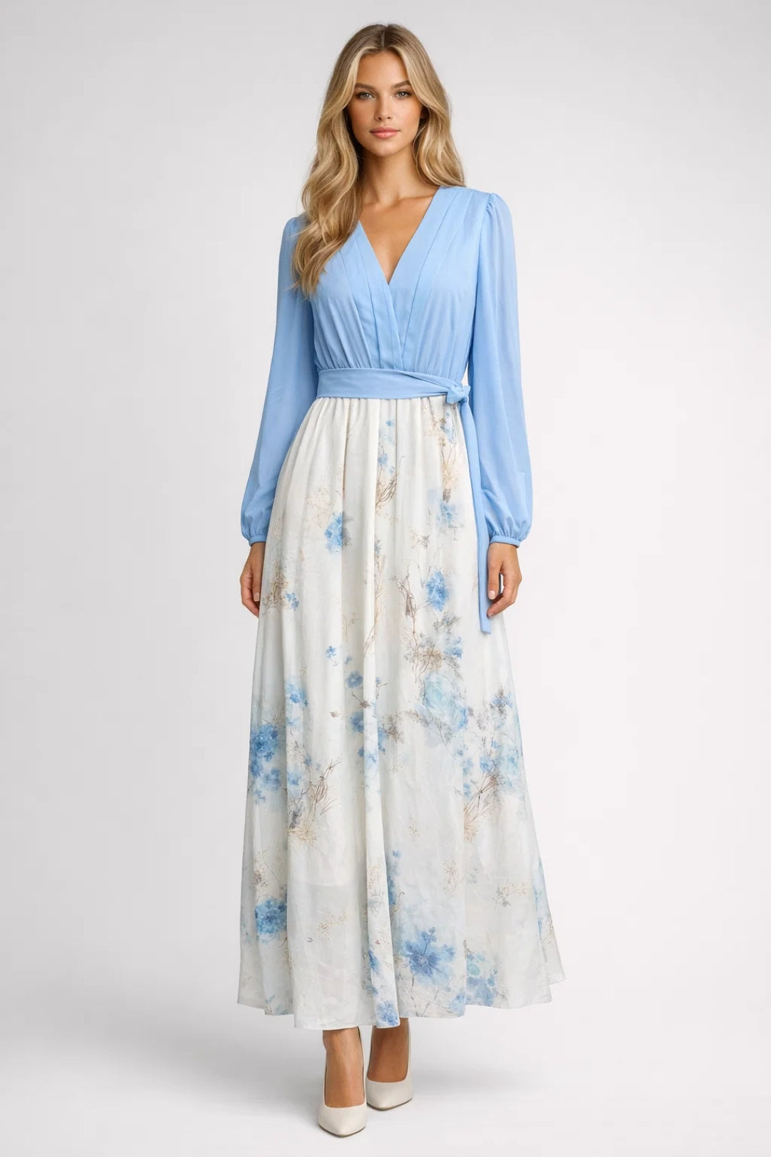 Da Donna Abito Maxi Stampato Scollo V Cintura Annodata