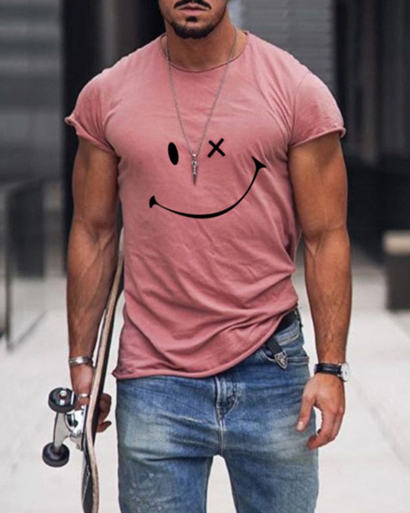 Da Uomo T-Shirt in Cotone con Stampa Smile Casual