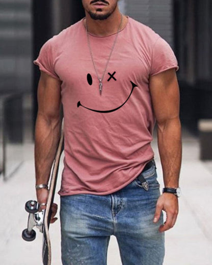 Da Uomo T-Shirt in Cotone con Stampa Smile Casual