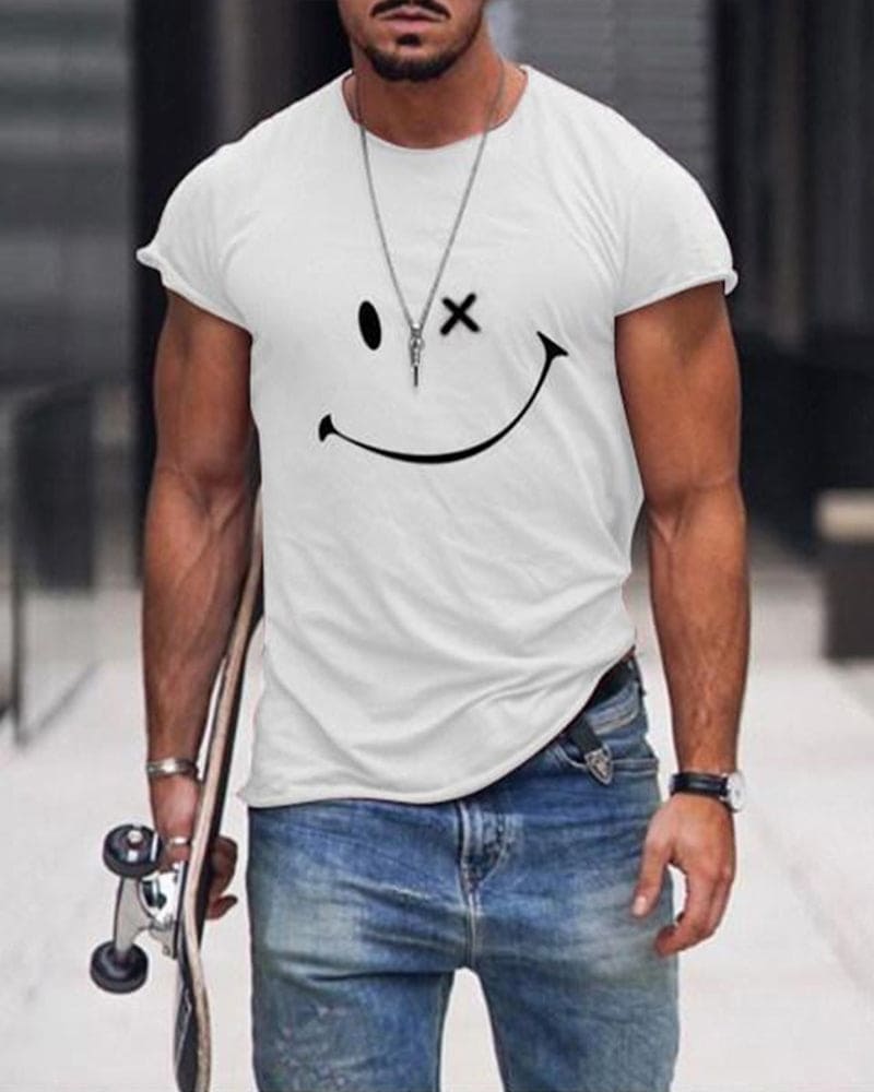 Men's Cotton T-Shirt with Smile Print for Casual Everyday Comfort