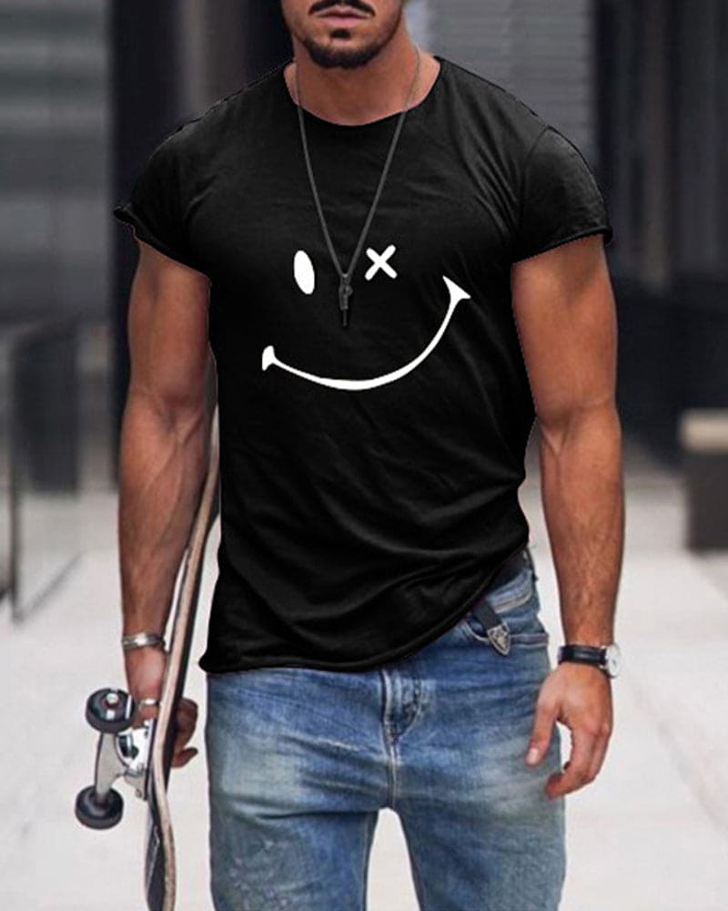 Da Uomo T-Shirt in Cotone con Stampa Smile Casual