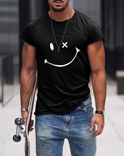 Da Uomo T-Shirt in Cotone con Stampa Smile Casual