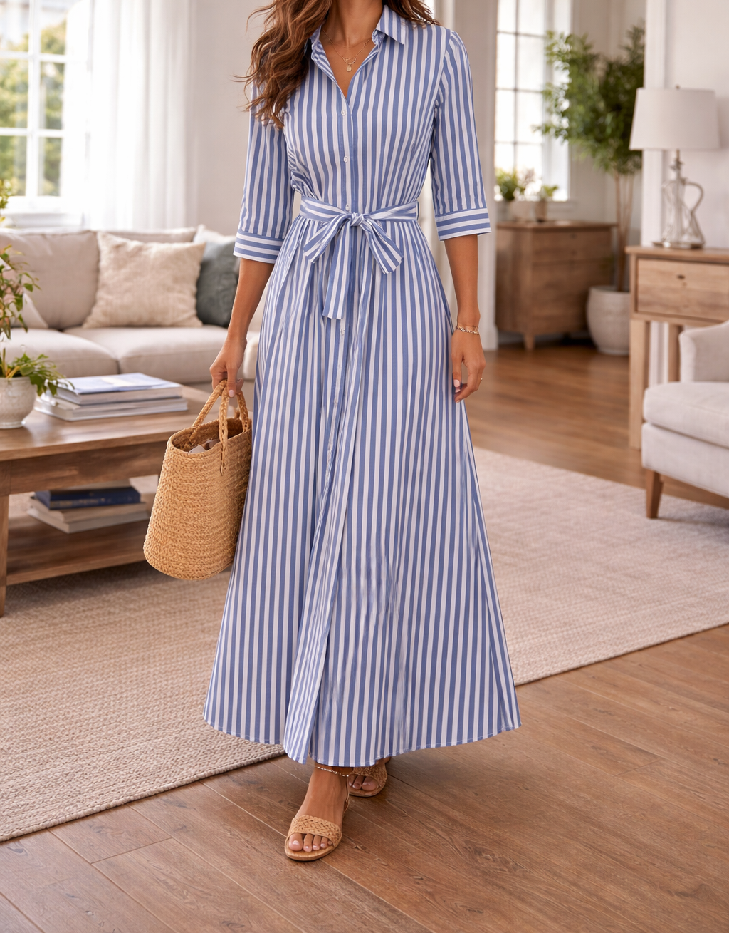 Da Donna Abito Camicia Maxi con Nodo in Vita