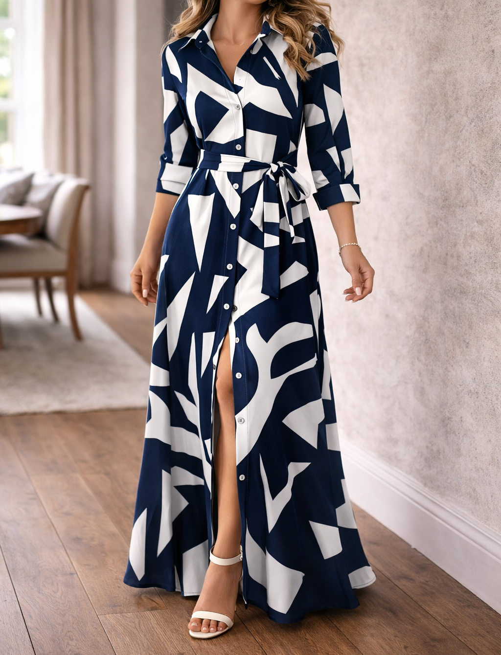 Da Donna Abito Camicia Maxi con Nodo in Vita
