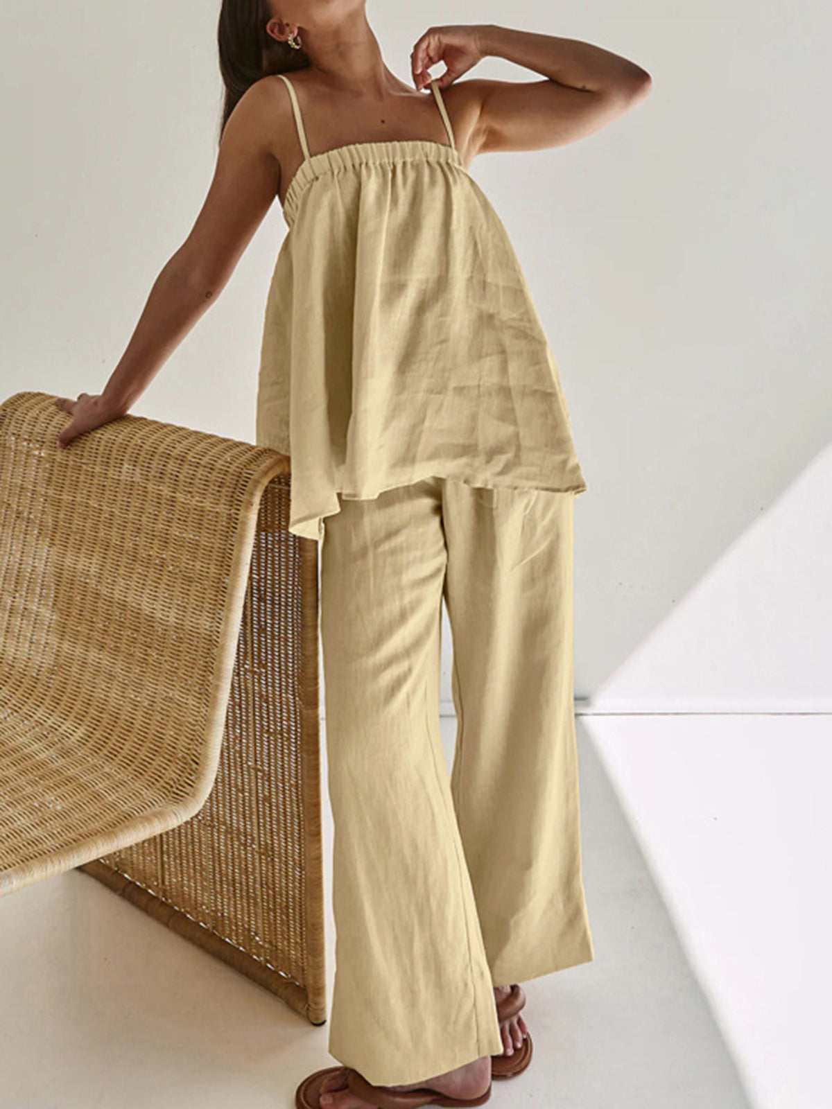 Da Donna Completo Canotta Arricciata con Pantaloni Ampi