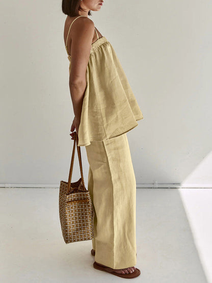 Da Donna Completo Canotta Arricciata con Pantaloni Ampi