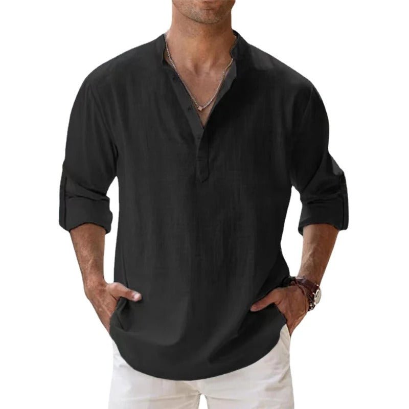 Da Uomo Camicia in Cotone e Lino Leggera Traspirante