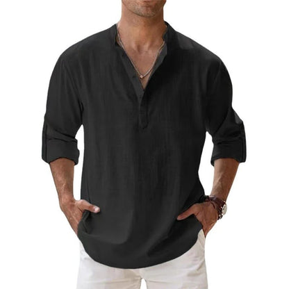Da Uomo Camicia in Cotone e Lino Leggera Traspirante