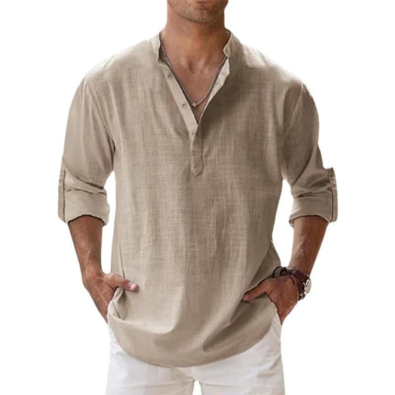 Da Uomo Camicia in Cotone e Lino Leggera Traspirante