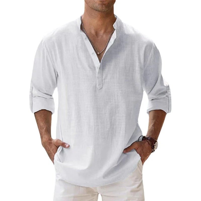 Da Uomo Camicia in Cotone e Lino Leggera Traspirante