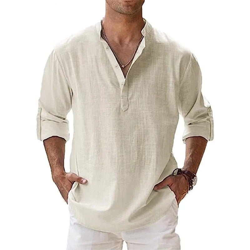Da Uomo Camicia in Cotone e Lino Leggera Traspirante