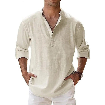 Da Uomo Camicia in Cotone e Lino Leggera Traspirante