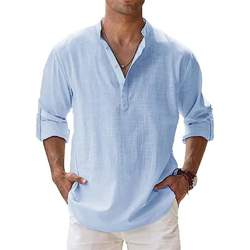 Da Uomo Camicia in Cotone e Lino Leggera Traspirante