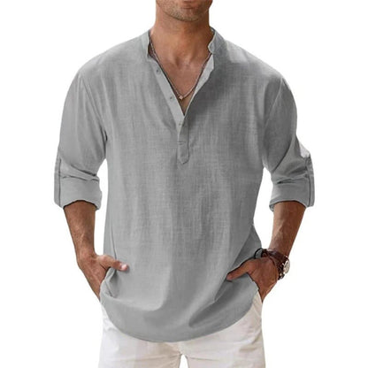 Da Uomo Camicia in Cotone e Lino Leggera Traspirante