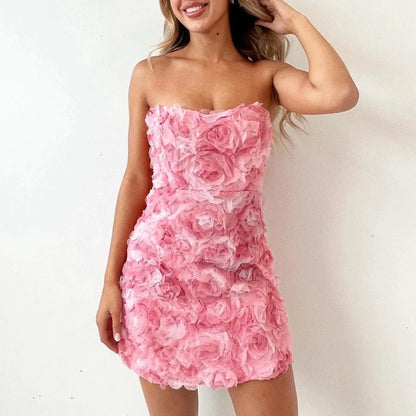 Da Donna Abito Mini Senza Spalline con Texture Appliqué Floreale