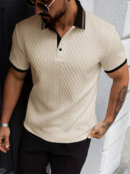Men's Textured Slim Fit Short Sleeve Polo Smart Casual Summer Elegance