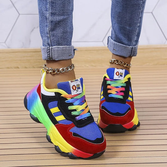 Da Donna Sneakers Ortopediche Stampate con Lacci Multicolore e Suola Ammortizzata