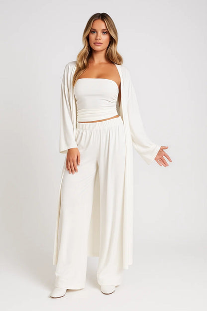 Da Donna Completo Tre Pezzi Fascia Cardigan Pantaloni Ampi