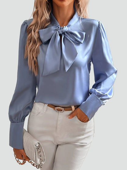 Da Donna Blusa in Raso Fiocco al Collo Maniche Statement