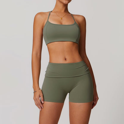 Da Donna Set Yoga con Spalline Shorts Vestibilità Modellante