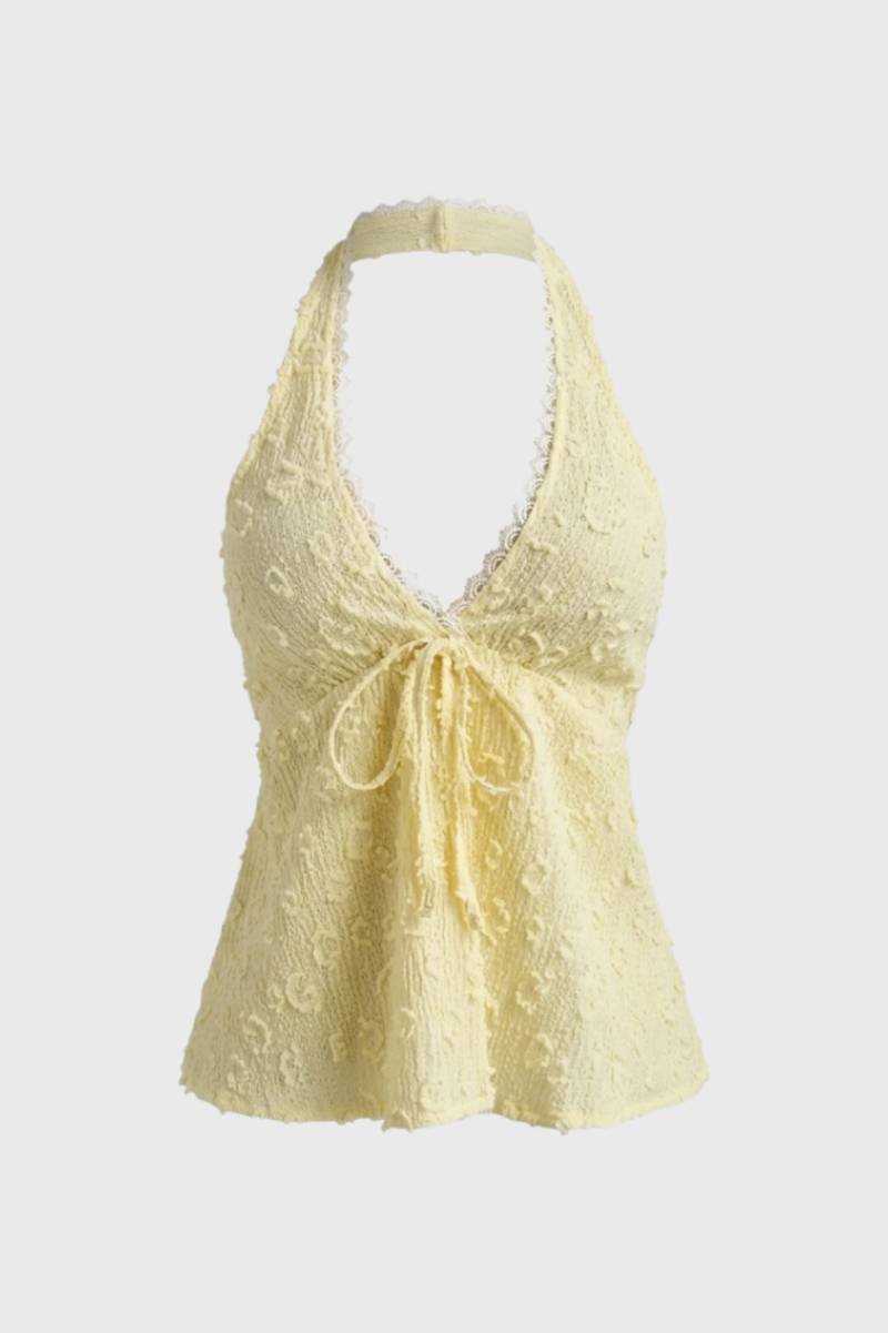 Da Donna Top Testurizzato All'Americana con Scollo a V Nodo Frontale Silhouette