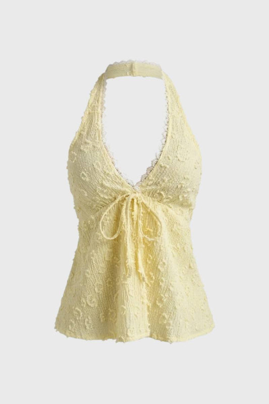Da Donna Top Testurizzato All'Americana con Scollo a V Nodo Frontale Silhouette