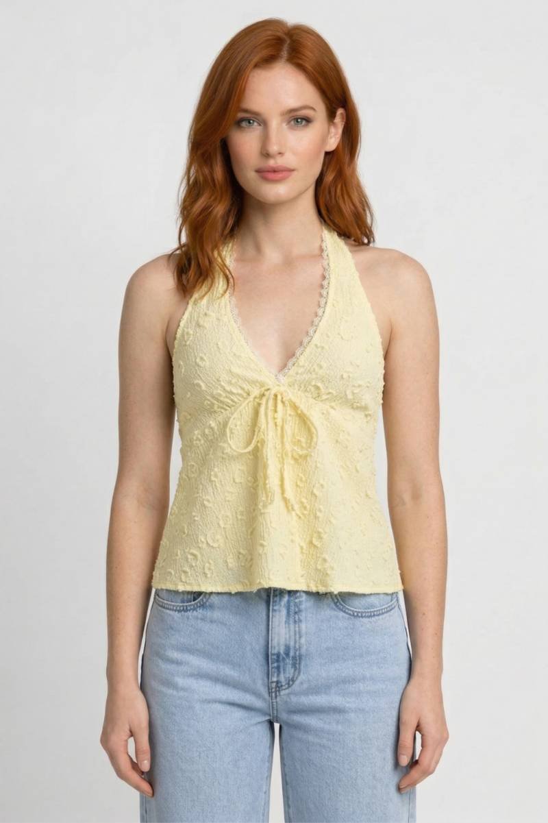 Da Donna Top Testurizzato All'Americana con Scollo a V Nodo Frontale Silhouette