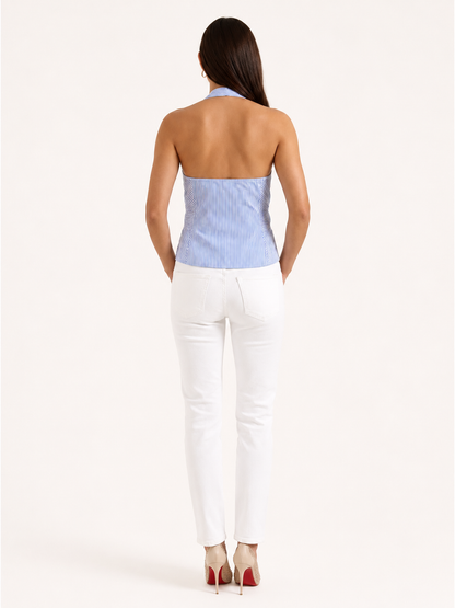 Da Donna Blusa Halter a Righe con Nodo Frontale