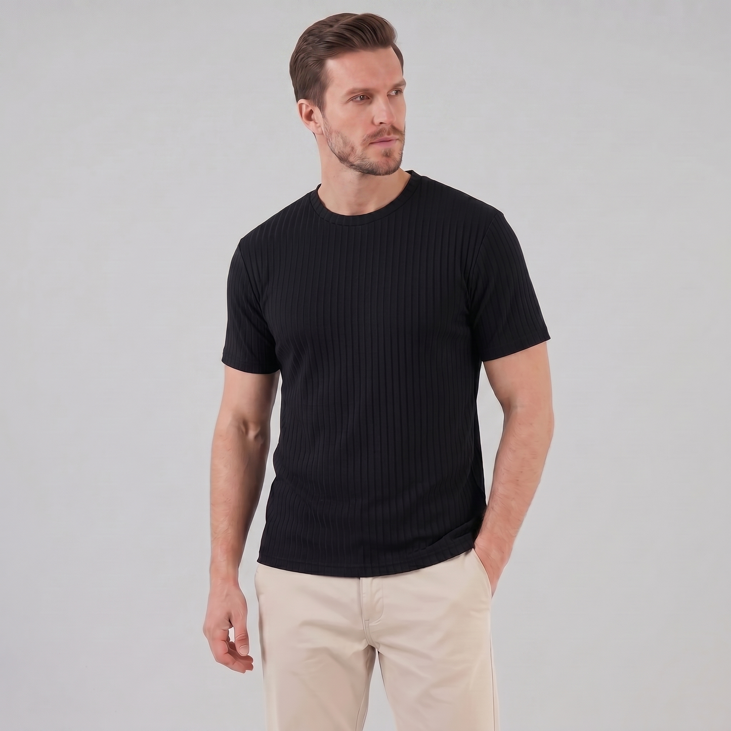 Da Uomo T-Shirt a Costine Girocollo Slim Fit