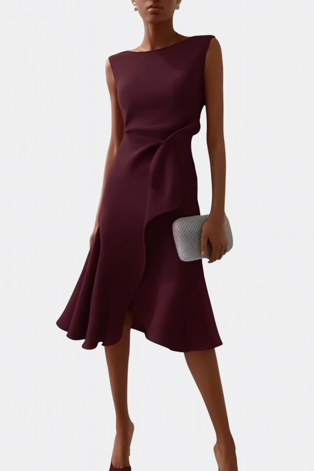 Women's Midi Dress with Asymmetric Draping Modern Elegance