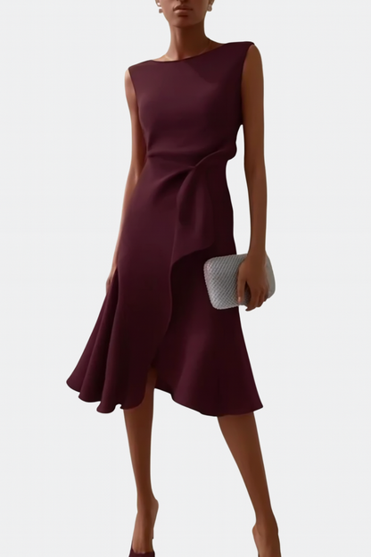 Women's Midi Dress with Asymmetric Draping Modern Elegance