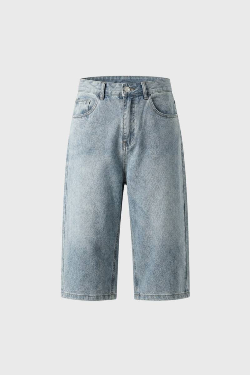 Da Uomo Shorts in Denim Linea Lunga Cinque Tasche Taglio Lavato
