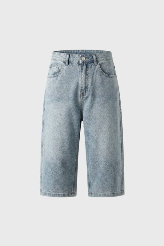 Da Uomo Shorts in Denim Linea Lunga Cinque Tasche Taglio Lavato