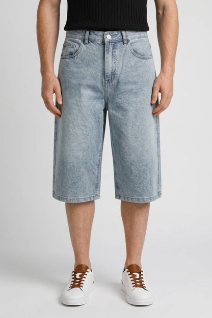 Da Uomo Shorts in Denim Linea Lunga Cinque Tasche Taglio Lavato