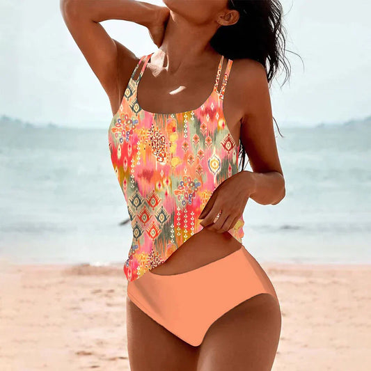 Da Donna Tankini Due Pezzi Vita Alta Costume Mare Elasticizzato ad Asciugatura Rapida