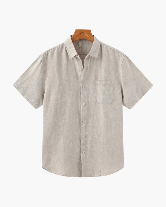 Da Uomo Camicia Lino Bottoni Frontali Maniche Corte Relax Moderna