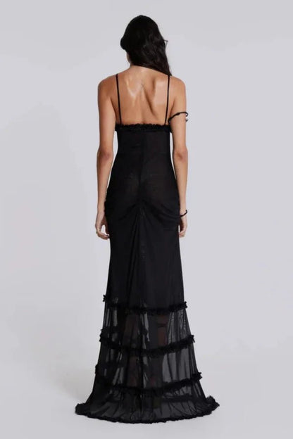Da Donna Abito Maxi da Sera in Mesh Stampato Cut-Out