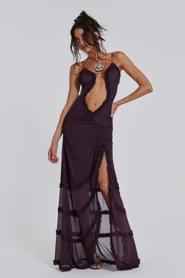 Da Donna Abito Maxi da Sera in Mesh Stampato Cut-Out