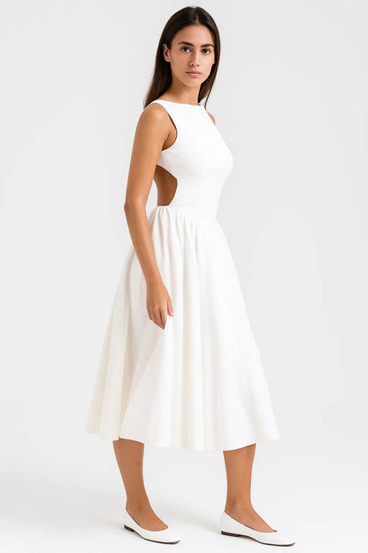 Da Donna Abito Midi Smanicato Vita Scolpita Gonna Ampia