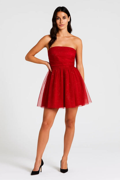 Da Donna Abito Mini in Tulle Senza Spalline Silhouette da Festa Scintillante