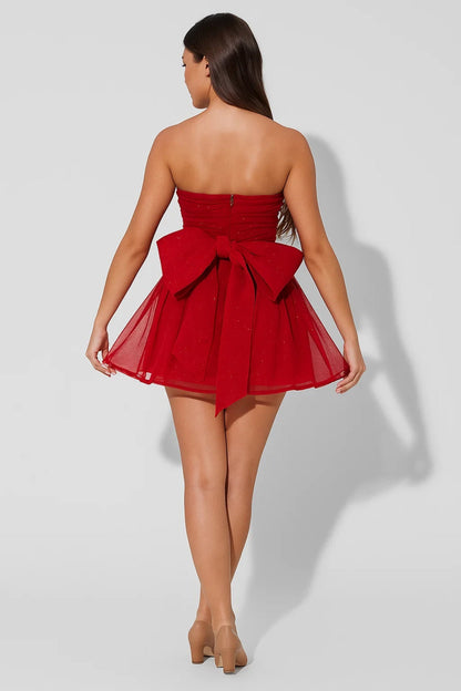 Da Donna Abito Mini in Tulle Senza Spalline Silhouette da Festa Scintillante