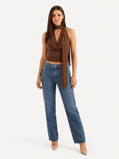Da Donna Top Halter Drappeggiato con Collo Sciarpa