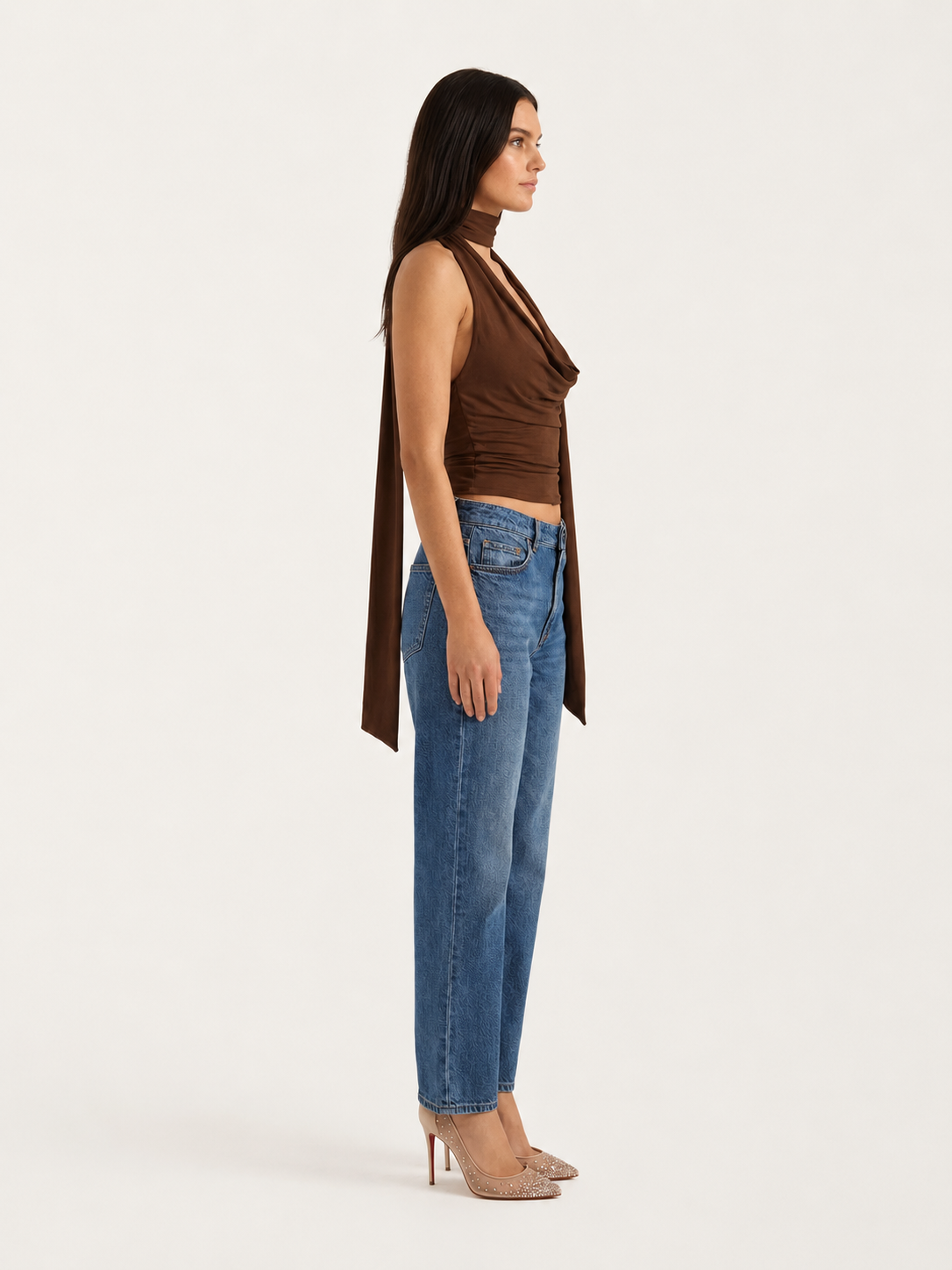 Da Donna Top Halter Drappeggiato con Collo Sciarpa