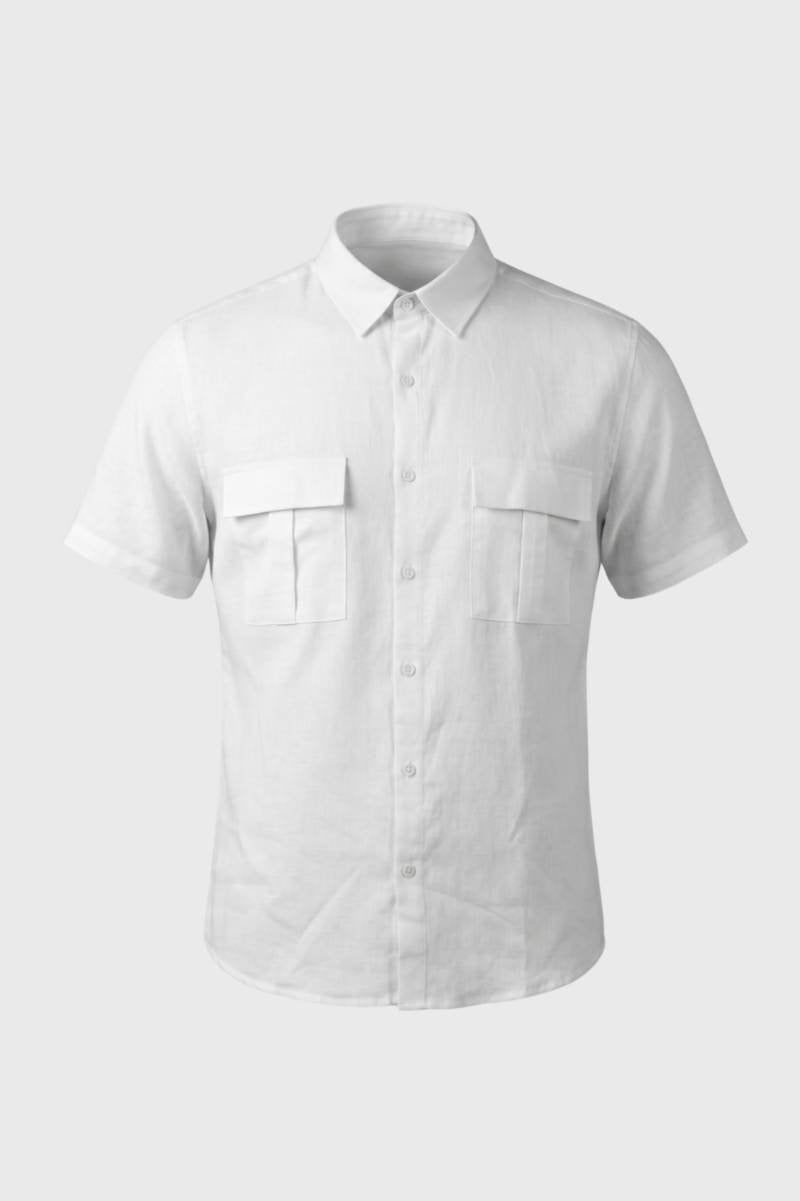 Da Uomo Camicia a Maniche Corte con Tasca Utility e Bottoni
